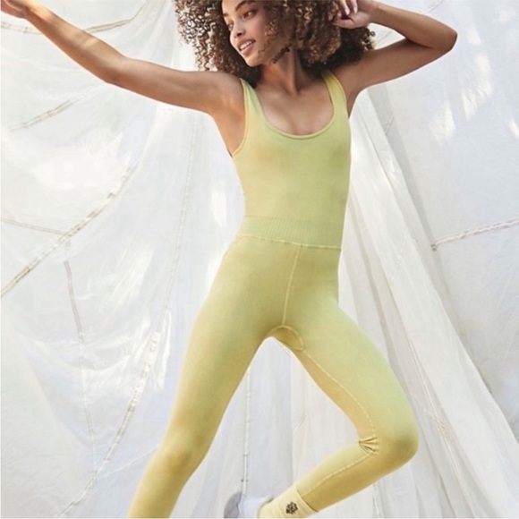 NWOT Free People Good Karma Onesie PineapplePunch Yellow...